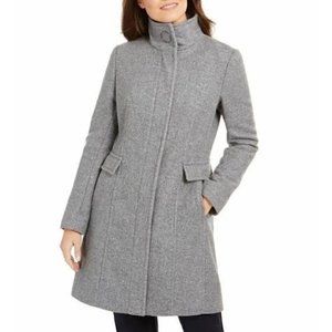 Calvin Klein Womens Medium Gray Stand Collar Walker Coat Wool Winter NWT $275